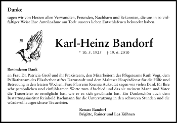 Traueranzeige von Karl-Heinz Bandorf von Darmstädter Echo, Odenwälder Echo, Rüsselsheimer Echo, Groß-Gerauer-Echo, Ried Echo