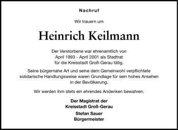Traueranzeige von Heinrich Keilmann von Rüsselsheimer Echo, Groß-Gerauer-Echo, Ried Echo