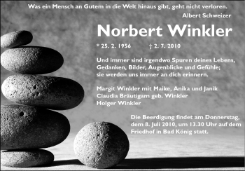 Traueranzeige von Norbert Winkler von Odenwälder Echo