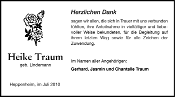 Traueranzeige von Heike Traum von Starkenburger Echo