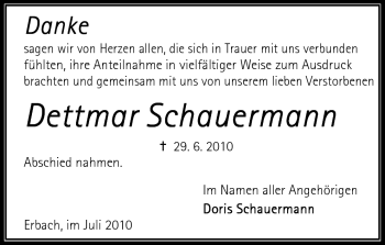 Traueranzeige von Dettmar Schauermann von Odenwälder Echo