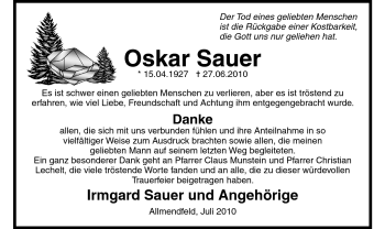 Traueranzeige von Oskar Sauer von Echo-Zeitungen (Gesamtausgabe)