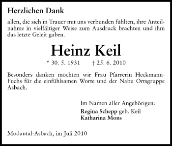 Traueranzeige von Hans Keil von Darmstädter Echo, Odenwälder Echo, Rüsselsheimer Echo, Groß-Gerauer-Echo, Ried Echo