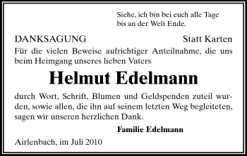 Traueranzeige von Helmut Edelmann von Odenwälder Echo