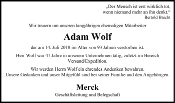 Traueranzeige von Adam Wolf von Echo-Zeitungen (Gesamtausgabe)