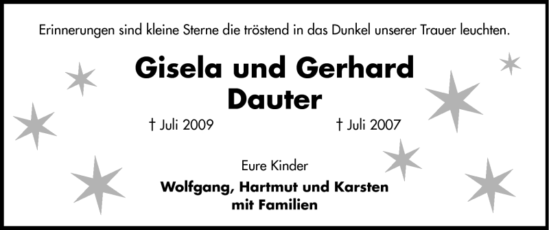  Traueranzeige für Gisela und Gerhard Dauter vom 24.07.2010 aus Darmstädter Echo, Odenwälder Echo, Rüsselsheimer Echo, Groß-Gerauer-Echo, Ried Echo