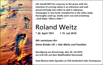 Traueranzeige von Roland Weitz von Echo-Zeitungen (Gesamtausgabe)