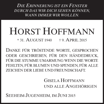 Traueranzeige von Horst Hoffmann von Echo-Zeitungen (Gesamtausgabe)