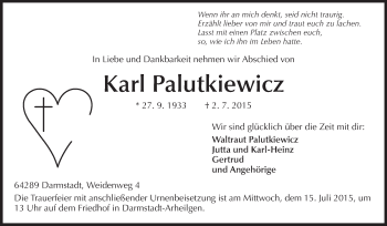 Traueranzeige von Karl Palutkiewicz von Echo-Zeitungen (Gesamtausgabe)