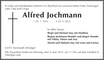 Traueranzeige von Alfred Jochmann von Echo-Zeitungen (Gesamtausgabe)