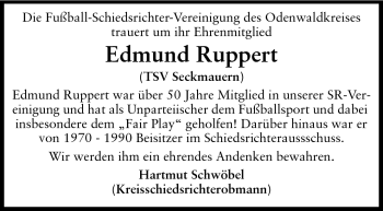 Traueranzeige von Edmund Ruppert von Odenwälder Echo
