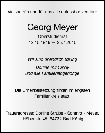 Traueranzeige von Georg Meyer von Echo-Zeitungen (Gesamtausgabe)