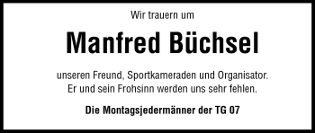Traueranzeige von Manfred Büchsel von Darmstädter Echo, Odenwälder Echo, Rüsselsheimer Echo, Groß-Gerauer-Echo, Ried Echo