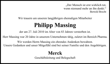 Traueranzeige von Philipp Massing von Echo-Zeitungen (Gesamtausgabe)