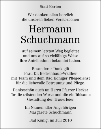 Traueranzeige von Hermann Schuchmann von Odenwälder Echo