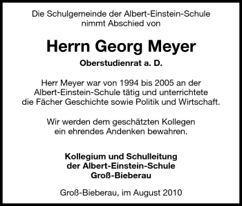 Traueranzeige von Georg Meyer von Echo-Zeitungen (Gesamtausgabe)