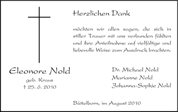 Traueranzeige von Eleonore Nold von Rüsselsheimer Echo, Groß-Gerauer-Echo, Ried Echo