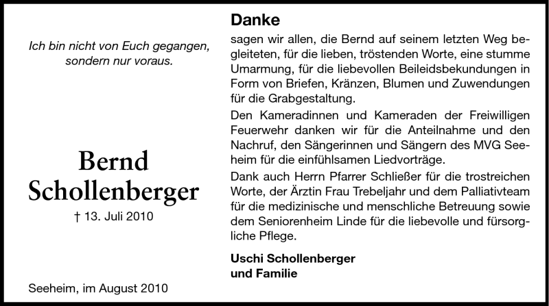  Traueranzeige für Bernd Schollenberger vom 07.08.2010 aus Echo-Zeitungen (Gesamtausgabe)