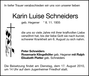 Traueranzeige von Karin Luise Schneiders von Echo-Zeitungen (Gesamtausgabe)