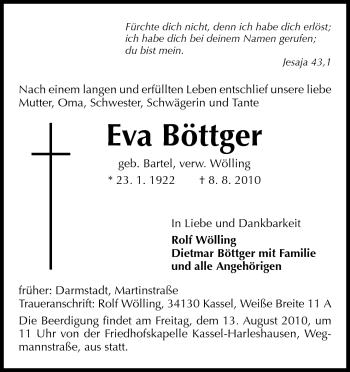 Traueranzeige von Eva Böttger von Echo-Zeitungen (Gesamtausgabe)