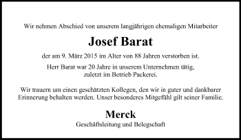 Traueranzeige von Josef Barat von Echo-Zeitungen (Gesamtausgabe)