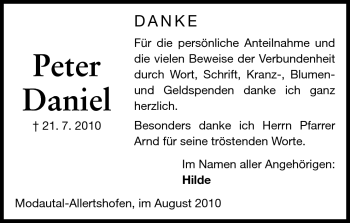 Traueranzeige von Peter Daniel von Darmstädter Echo, Odenwälder Echo, Rüsselsheimer Echo, Groß-Gerauer-Echo, Ried Echo