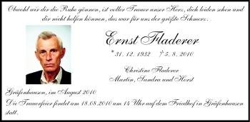 Traueranzeige von Ernst Fladerer von Echo-Zeitungen (Gesamtausgabe)