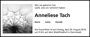 Traueranzeige von Anneliese Tach von Echo-Zeitungen (Gesamtausgabe)