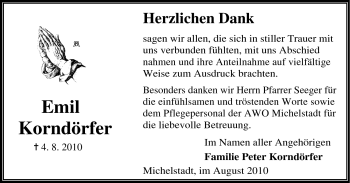 Traueranzeige von Emil Korndörfer von Odenwälder Echo