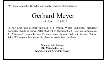 Traueranzeige von Gerhard Meyer von Echo-Zeitungen (Gesamtausgabe)