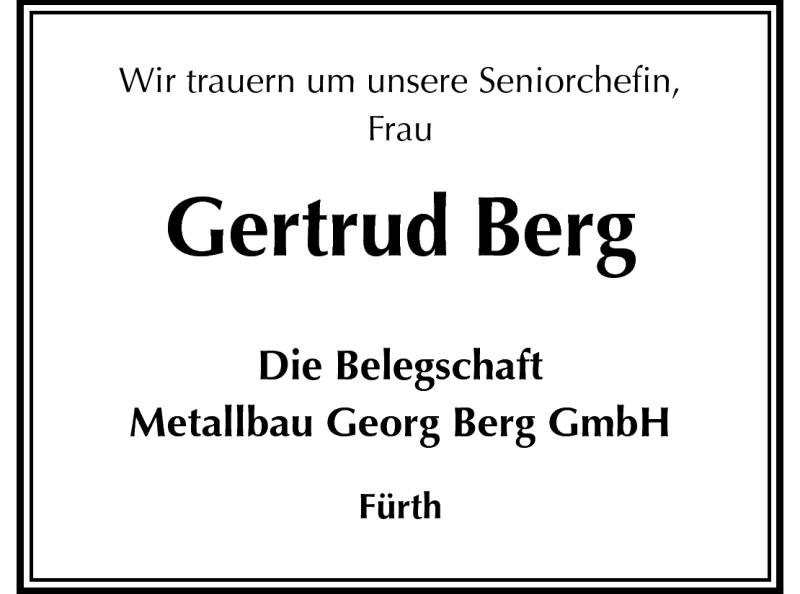  Traueranzeige für Gertrud Berg vom 28.08.2010 aus Starkenburger Echo