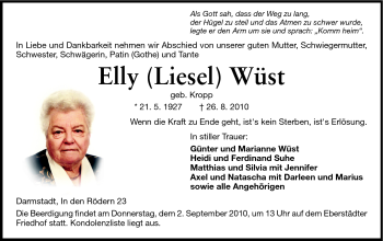 Traueranzeige von Elly Wüst von Echo-Zeitungen (Gesamtausgabe)