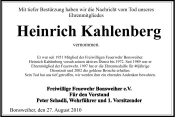 Traueranzeige von Heinrich Kahlenberg von Odenwälder Echo