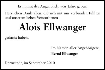 Traueranzeige von Alois Ellwanger von Darmstädter Echo, Odenwälder Echo, Rüsselsheimer Echo, Groß-Gerauer-Echo, Ried Echo