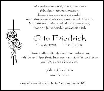 Traueranzeige von Otto Friedrich von Rüsselsheimer Echo, Groß-Gerauer-Echo, Ried Echo