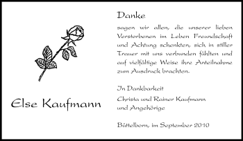Traueranzeige von Else Kaufmann von Rüsselsheimer Echo, Groß-Gerauer-Echo, Ried Echo