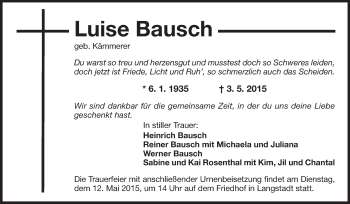 Traueranzeige von Luise Bausch von Echo-Zeitungen (Gesamtausgabe)