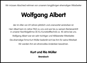 Traueranzeige von Wolfgang Albert von Odenwälder Echo