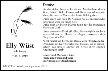 Traueranzeige von Elly Wüst von Echo-Zeitungen (Gesamtausgabe)