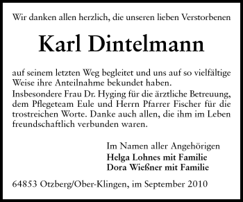 Traueranzeige von Karl Dintelmann von Echo-Zeitungen (Gesamtausgabe)