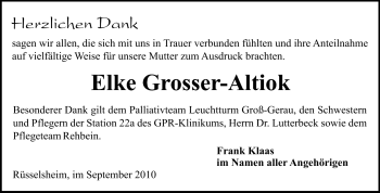 Traueranzeige von Elke Grosser-Altiok von Rüsselsheimer Echo, Groß-Gerauer-Echo, Ried Echo