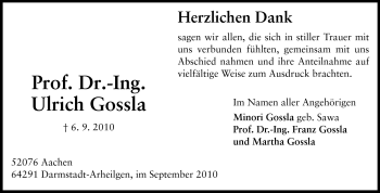 Traueranzeige von Prof. Dr..-Ing. Ulrich Gossla von Echo-Zeitungen (Gesamtausgabe)