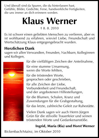 Traueranzeige von Klaus Werner von Echo-Zeitungen (Gesamtausgabe)