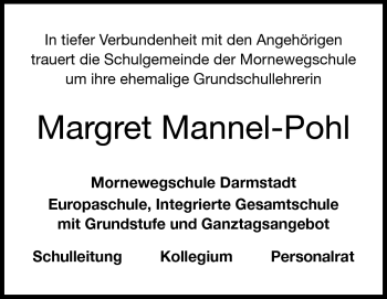 Traueranzeige von Margret Mannel-Pohl von Echo-Zeitungen (Gesamtausgabe)