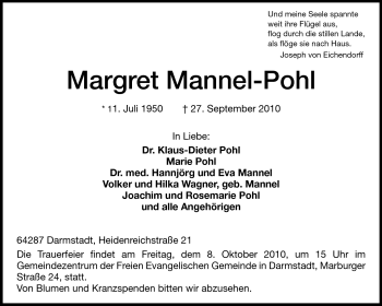 Traueranzeige von Margret Mannel-Pohl von Echo-Zeitungen (Gesamtausgabe)