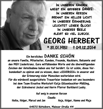 Traueranzeige von Georg Herbert von Rüsselsheimer Echo, Groß-Gerauer-Echo, Ried Echo