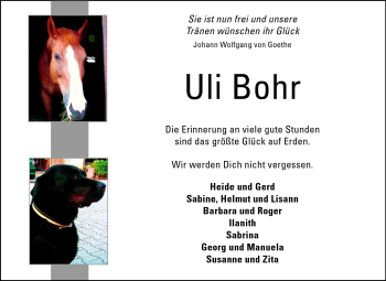 Traueranzeige von Uli Bohr von Darmstädter Echo, Odenwälder Echo, Rüsselsheimer Echo, Groß-Gerauer-Echo, Ried Echo