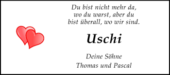 Traueranzeige von Uschi - von Echo-Zeitungen (Gesamtausgabe)