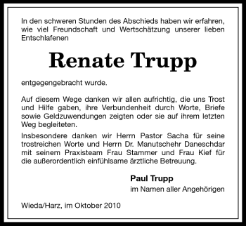 Traueranzeige von Renate Trupp von Odenwälder Echo