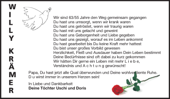 Traueranzeige von Willy Krämer von Odenwälder Echo